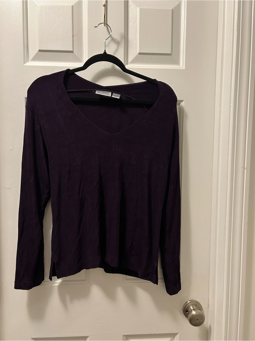 Chico's Deep Plum V-Neck Long Sleeve Top